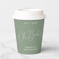 Minimalistisches Schild Salbeigrün Oh Baby Shower Pappbecher