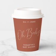 Minimalistisches Schild Terrakotta Oh Baby Shower Pappbecher
