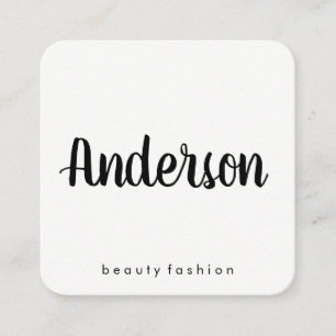 Minimalistisches Schlichtes Weiß mit Kursivschrift Quadratische Visitenkarte