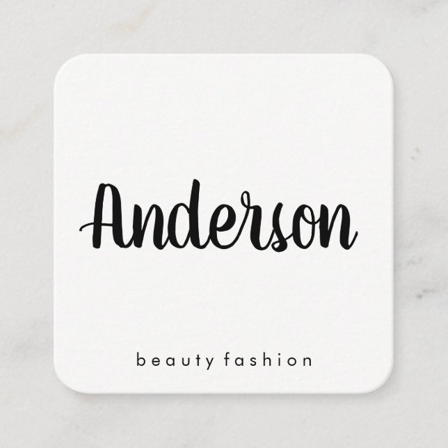 Minimalistisches Schlichtes Weiß mit Kursivschrift Quadratische Visitenkarte (Vorderseite)