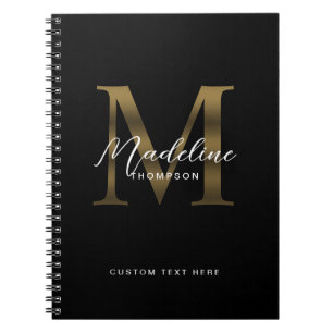 Minimalistisches Schrift-Metall-Schwarz-Gold-Monog Notizblock