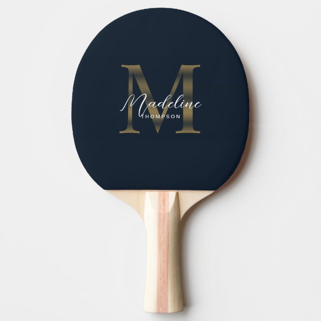 Minimalistisches Schrift-Metallisch-Navyblau-Gold- Tischtennis Schläger (Vorderseite)