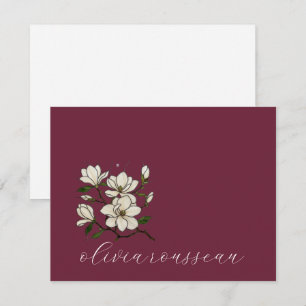 Minimalistisches Schrift Weiß Magnolien Bordeaux W Mitteilungskarte