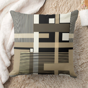 Minimalistisches Schwarz-Beige-Geometric-Patchwork Kissen