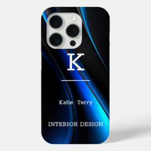 Minimalistisches Schwarz-Blau-Modern-Monogramm-Geh Case-Mate iPhone Hülle