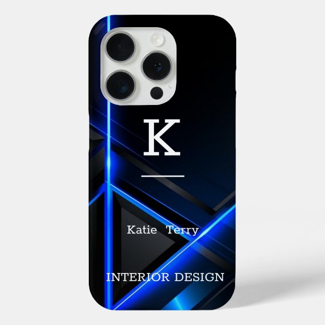 Minimalistisches Schwarz-Blau-Modern-Monogramm-Geh Case-Mate iPhone Hülle (Rückseite)