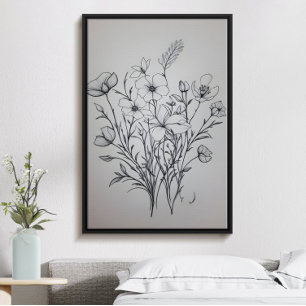 Minimalistisches Schwarz-Blume-Bouquet-Kunstposter Poster