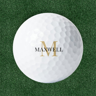 Minimalistisches Schwarz-Gold-Monogramm Golfball