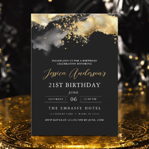 Minimalistisches Schwarz-Gold-Script am 21. Geburt Einladung