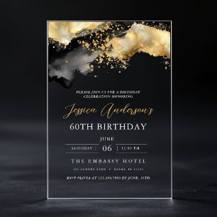 Minimalistisches Schwarz-Gold-Script am 60. Geburt Acryleinladungen
