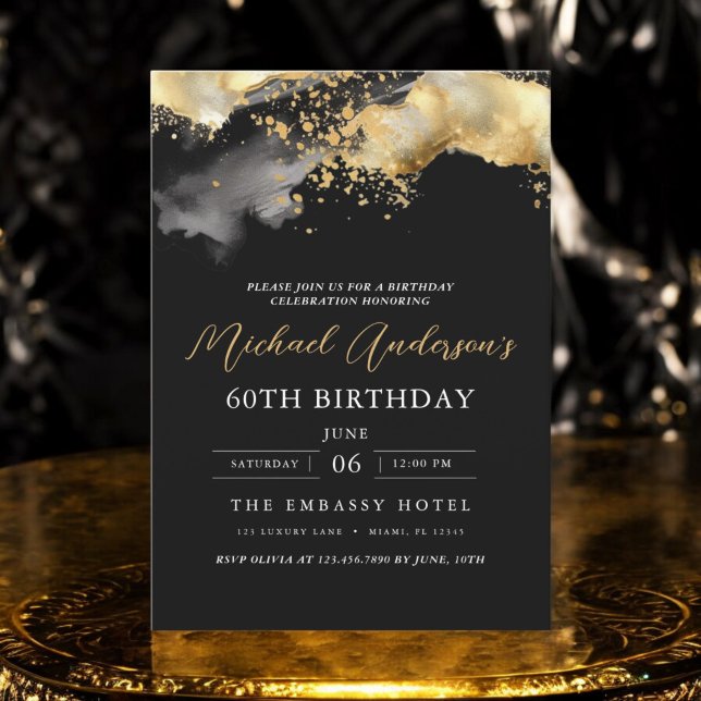 Minimalistisches Schwarz-Gold-Script am 60. Geburt Einladung (Von Creator hochgeladen)