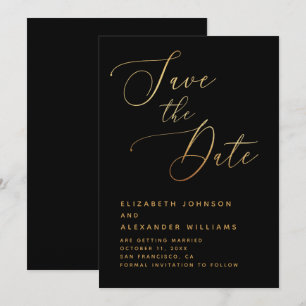 Minimalistisches Schwarz/Gold-Script   Feierliche  Save The Date
