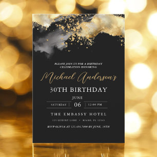 Minimalistisches Schwarz-Gold-Script zum 30. Gebur Einladung
