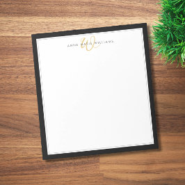 Minimalistisches Schwarz-Gold-Zweirand-Monogramm Notizblock