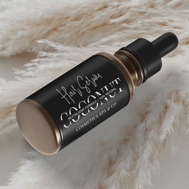 Minimalistisches schwarz-kosmetisches Tropfermitte (Modern black cosmetic dropper bottle label, fully editable design great for any type of product)