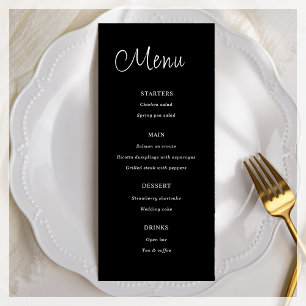 Minimalistisches Schwarz Menü für Hochzeitssendu Menükarte