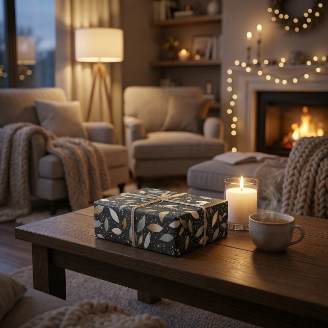 Minimalistisches Schwarz mit Gold und Silber-Glitz Geschenkpapier (Von Creator hochgeladen)