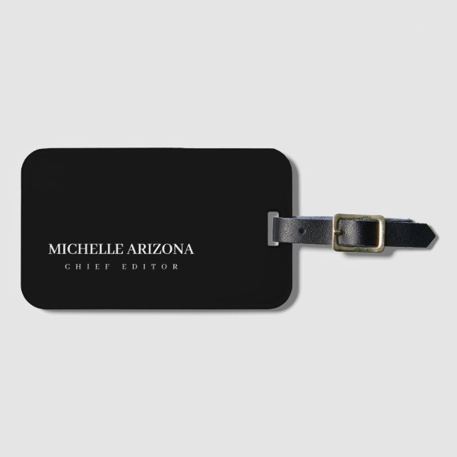 Minimalistisches Schwarz Professionell Modern Gepäckanhänger (Vorderseite (Horizontal))