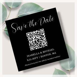 Minimalistisches Schwarz   SAVE THE DATE   QR Code Magnetkarte