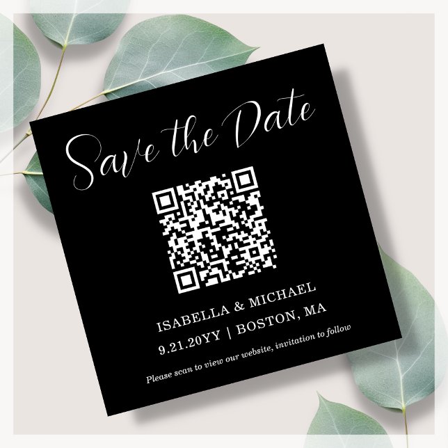 Minimalistisches Schwarz | SAVE THE DATE | QR Code Magnetkarte (Von Creator hochgeladen)