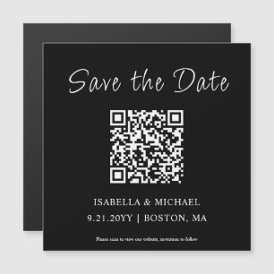 Minimalistisches Schwarz   SAVE THE DATE   QR Code Magnetkarte