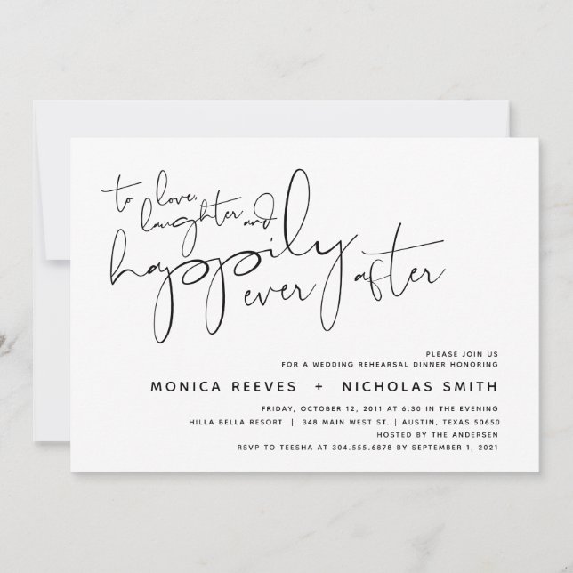 Minimalistisches Schwarz-Script-Hochzeitsessen Pro Einladung (Vorderseite)