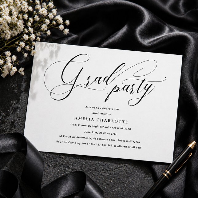 Minimalistisches Schwarz-Script-Party Einladung (Von Creator hochgeladen)