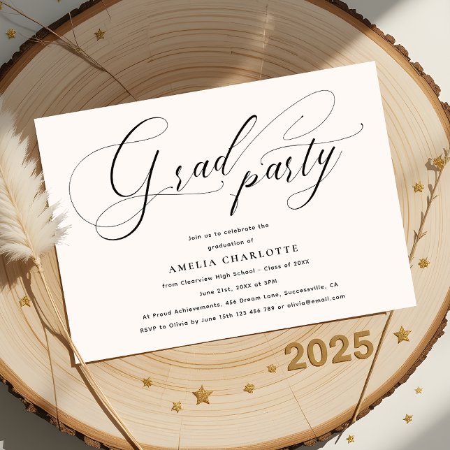 Minimalistisches Schwarz-Script-Party Einladung (Von Creator hochgeladen)