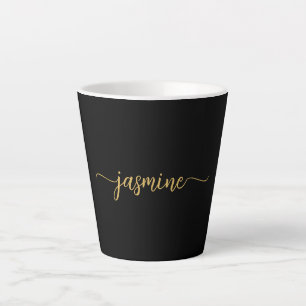 Minimalistisches Schwarz- und Gold-Monogramm-Namen Milchtasse