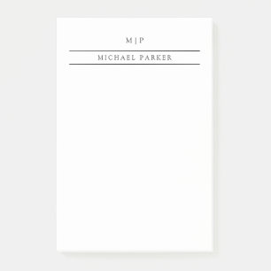 Minimalistisches Schwarz und Weiß  Monogramm und  Post-it Klebezettel