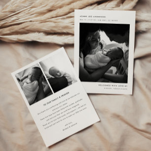 Minimalistisches Schwarz-Weiß-3-Baby-Fotos Geburt Ankündigung