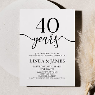 Minimalistisches Schwarz Weiß 40. Hochzeitstag Einladung