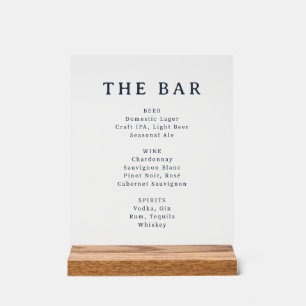 Minimalistisches Schwarz-Weiß-Bar-Menü-Schild Acrylschild