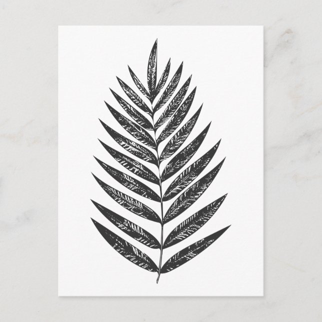 Minimalistisches Schwarz-Weiß-Fern Zeichnend Postkarte (Vorderseite)