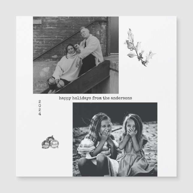 Minimalistisches Schwarz-Weiß-Foto Weihnachten Magnetkarte (Vorderseite)