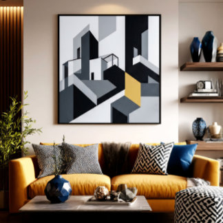 Minimalistisches Schwarz-Weiß-Geometrisch Poster