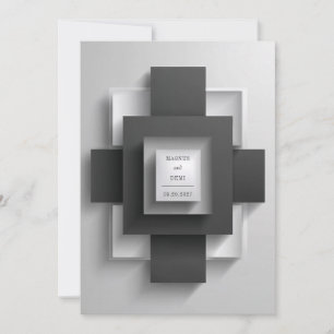 Minimalistisches Schwarz Weiß Geschichtetes Geomet Einladung