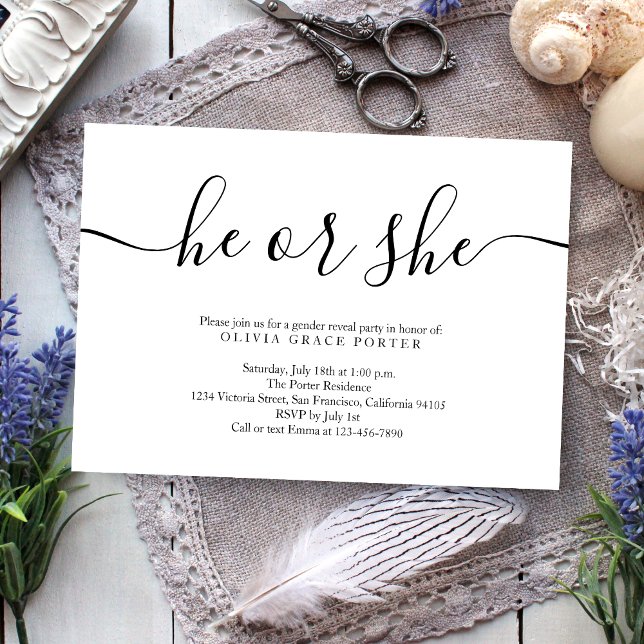 Minimalistisches Schwarz-Weiß-Geschlecht Einladung (Von Creator hochgeladen)