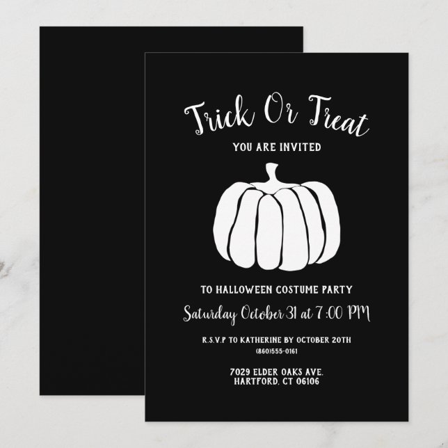Minimalistisches Schwarz-Weiß-Halloween-Party Einladung (Vorne/Hinten)