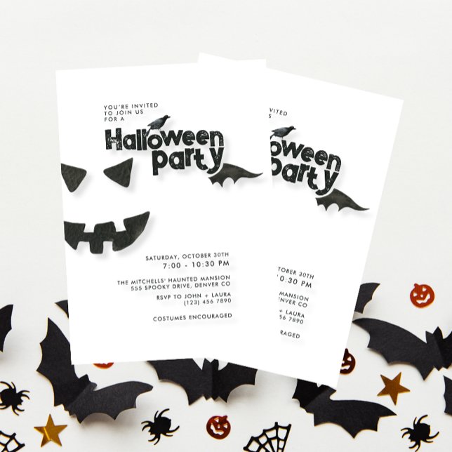 Minimalistisches Schwarz-Weiß-Halloween-Party Einladung (Von Creator hochgeladen)