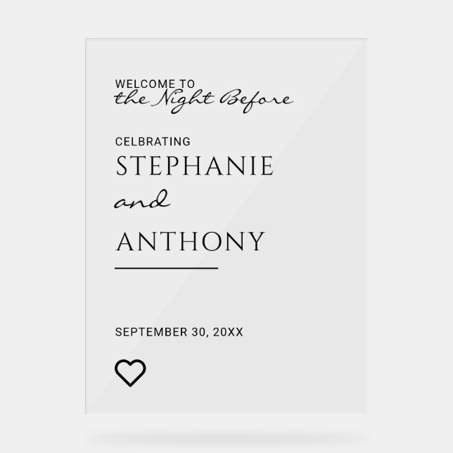 Minimalistisches Schwarz-Weiß-Herz Moderne Probe Acrylschild (Vorderseite)