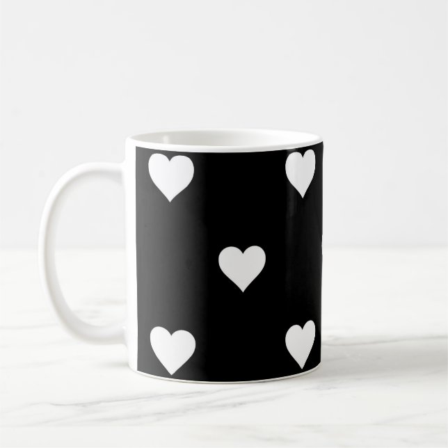 Minimalistisches Schwarz-Weiß-Herzmuster Kaffeetasse (Links)