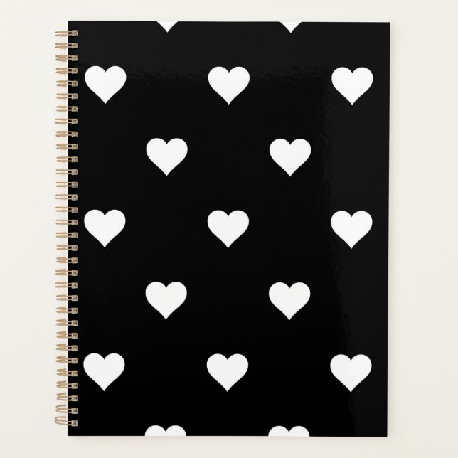 Minimalistisches Schwarz-Weiß-Herzmuster Planer (Vorderseite)