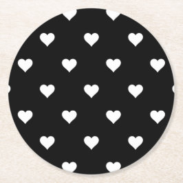 Minimalistisches Schwarz-Weiß-Herzmuster Runder Pappuntersetzer
