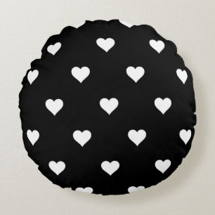 Minimalistisches Schwarz-Weiß-Herzmuster Rundes Kissen
