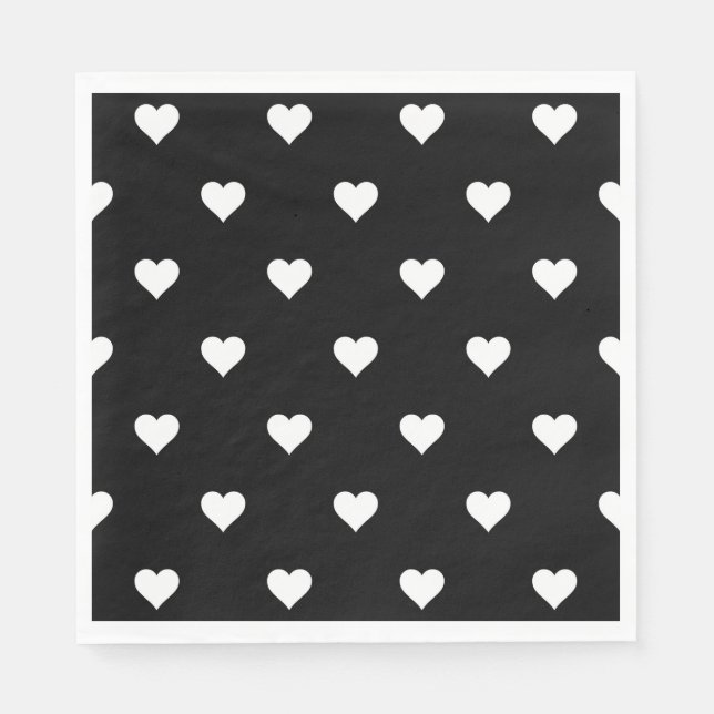 Minimalistisches Schwarz-Weiß-Herzmuster Serviette (Vorderseite)