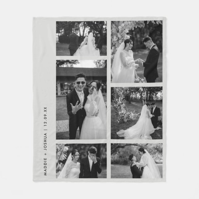 Minimalistisches Schwarz-Weiß-Hochzeitfoto-Collage Fleecedecke (Vorderseite)