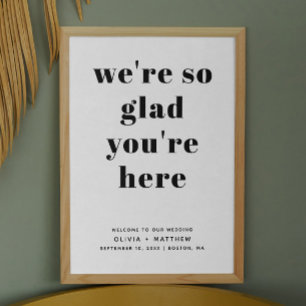 Minimalistisches Schwarz-Weiß-Hochzeits-Willkommen Poster