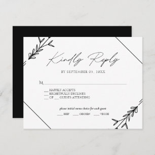Minimalistisches Schwarz-Weiß-Hochzeitsmenü RSV RSVP Karte