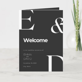 Minimalistisches Schwarz-Weiß-Hochzeitsprogramm Ca Programm